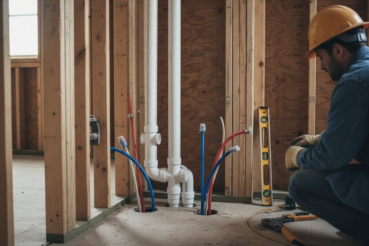 Drain and supply rough-in during Leak Detection in Elkins